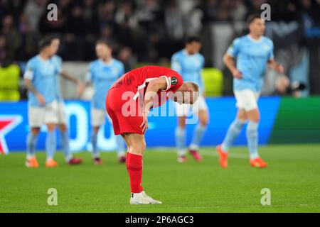 ROMA - Jens Odgaard di AZ Alkmaar deluso dopo la 1-0 durante il round della UEFA Conference League 16 tra SS Lazio e AZ Alkmaar allo Stadio Olimpico il 7 marzo 2023 a Roma. ANP ED VAN DE POL Foto Stock