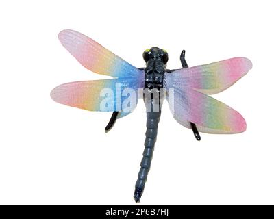 libellula giocattolo isolata su bianco Foto Stock