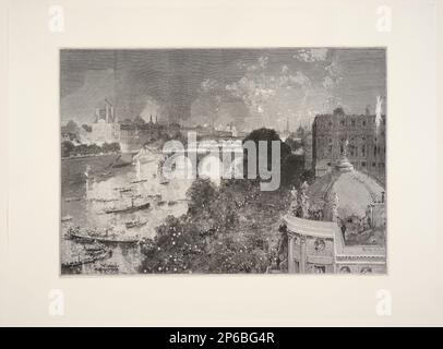 Auguste Louis Lepère, Fête nautique sur la Seine, 14 de Juillet, 1889, legno tagliato su carta. Foto Stock