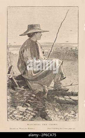 Dopo Winslow Homer, guardando i Crows, giugno 1868, incisione del legno su carta color panna. Foto Stock