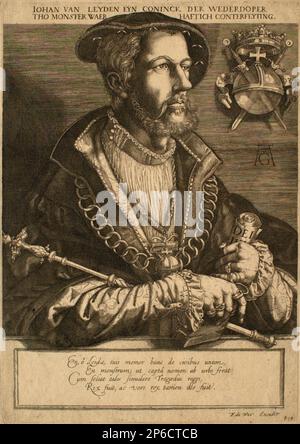 Dopo Heinrich Algrever, Ritratto di Jan van Leyden, Anabaptist, 1522–1800, incisione su carta. Foto Stock