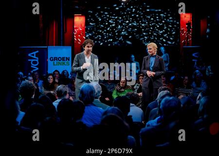 ROTTERDAM - Jesse Klaver e Attje Kuiken durante un incontro di campagna tra GroenLinks e il PvdA per le elezioni del Consiglio Provinciale. ANP ROBIN VAN LONKHUIJSEN olanda fuori - belgio fuori Foto Stock