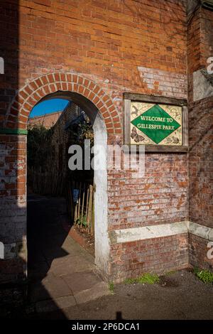 Gillespie Park Londra. Ingresso al Gillespie Park Highbury London. Gillespie Park è una piccola riserva naturale locale nel borgo londinese di Islington. Foto Stock
