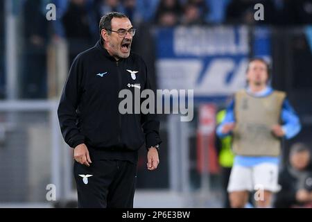 07-03-2023: Sport: Lazio vs AZ ROMA, ITALIA - 7 MARZO: Testa allenatore Maurizio Sarri (SS Lazio) durante la partita SS Lazio vs AZ Alkmaar UEFA Europa conferiscono Foto Stock