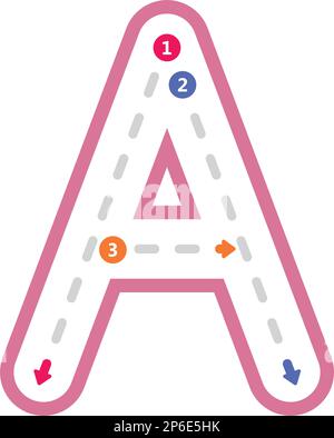 Tracciare la lettera dell'alfabeto Un elemento della linea punteggiata in lettere maiuscole per i bambini dell'asilo e del prescolare foglio di lavoro per l'attività di esercitazione di scrittura a mano Illustrazione Vettoriale
