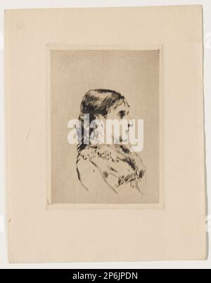 Jules Bastien-Lepage, Ritratto di una giovane donna in Busto, rivolto a destra (Ritratto de jeune femme en buste, tournée vers la droite), 1858-1884, drypoint. Foto Stock