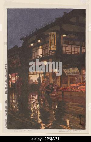 Yoshida Hiroshi, Kagurazaka Street dopo la pioggia notturna, 1929, stampa a blocchi di legno a colori. Foto Stock