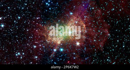 Spazio. 10th ago, 2011. La luce infrarossa esce dalla Dumbbell Nebula, nota anche come Messier 27, in questa immagine del 10 agosto 2011, tratta dal telescopio spaziale Spitzer della NASA. Questa nebulosa fu scoperta nel 1764 da Charles Messier. Fu il primo di una classe di oggetti, ora noti come nebulose planetarie, a farne il catalogo di oggetti astronomici di Messier. Le nebulose planetarie, storicamente denominate per la loro somiglianza ai pianeti giganti del gas, ora sono conosciute per essere i resti delle stelle che una volta hanno assomigliato mólto al nostro sole. Credit: NASA/JPL-Caltech/ZUMA Press Wire Service/ZUMAPRESS.com/Alamy Live News Foto Stock