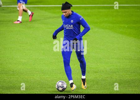 Monaco, Francia, Germania. 7th Mar, 2023. Kylian MBAPPE di PSG durante una sessione di formazione di Parigi Saint-Germain allo stadio Allianz Arena il 07 marzo 2023 a Monaco di Baviera, Germania. (Credit Image: © Matthieu Mirville/ZUMA Press Wire) SOLO PER USO EDITORIALE! Non per USO commerciale! Foto Stock