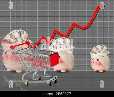 Shopping con alto costo di inflazione e alto costo in tutto. Foto Stock