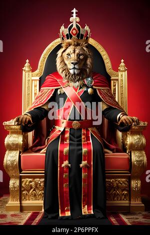 Il leone vestito di vestiti di re e la corona sulla sua testa Foto stock -  Alamy