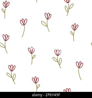 Tulipani disegnati a mano su sfondo bianco. I bambini doodle floreale tutta la stampa. La primavera si abbassa su sfondo bianco Foto Stock