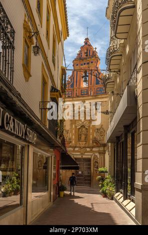 Piccola strada nel centro storico di Siviglia, Andalusia, Spagna Foto Stock