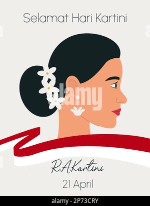 Raden Adjeng Kartini l'eroe delle donne e dei diritti umani in Indonesia. Selamat Hari Kartini significa Happy Kartini Day. Kartini è un eroe femminile indonesiano. Illustrazione Vettoriale