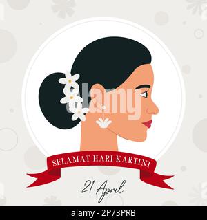 Selamat Hari Kartini significa Happy Kartini Day. Kartini è eroe donna dall'indonesia. Vacanza indonesiana il 21 aprile. Illustrazione del vettore piatto. Illustrazione Vettoriale