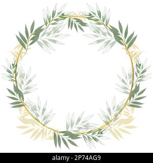 Corona verde. Cornice delicata con motivo floreale eucaliptus. Bouquet di foglie telaio ramo. composizione per matrimoni, pasqua, battesimo, invitat Foto Stock