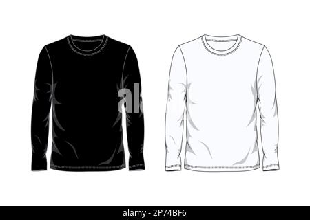 Modello per t-shirt a manica lunga in bianco e nero con vista frontale. Illustrazione vettoriale Illustrazione Vettoriale