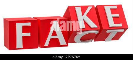 I cubi con le lettere si ribaltano e le parole cambiano da FATTO a FALSO Foto Stock