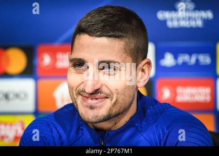 Monaco, Francia, Germania. 7th Mar, 2023. Marco VERRATTI di PSG durante una conferenza stampa di Parigi Saint-Germain allo stadio Allianz Arena il 07 marzo 2023 a Monaco di Baviera, Germania. (Credit Image: © Matthieu Mirville/ZUMA Press Wire) SOLO PER USO EDITORIALE! Non per USO commerciale! Foto Stock