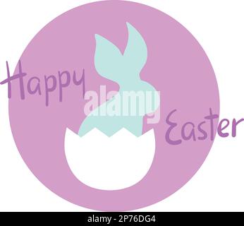 Logo festeggiamenti Happy Easter in colori pastello. Simboli pasquali. Coniglietto pasquale astratto in uovo rotto. Testo disegnato a mano Illustrazione Vettoriale