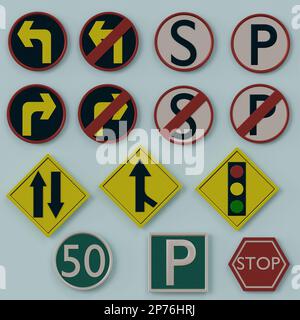 Rappresentazione digitale di una serie di segnali di sicurezza stradale Foto Stock