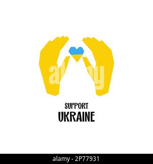 Supporto Ucraina simbolo illustrazione cuore in mani di colore nazionale isolato blu e giallo Illustrazione Vettoriale