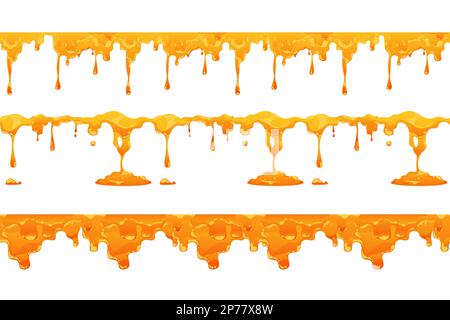 Modello di gocciolamento del miele. Stampa senza cuciture con nettare dolce d'api versato, gocce di sciroppo liquido di fusione per il design della carta da parati. Texture vettoriale Illustrazione Vettoriale