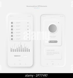 Una serie di schermi dello smartphone in stile neimorfismo su sfondo bianco. Illustrazione Vettoriale
