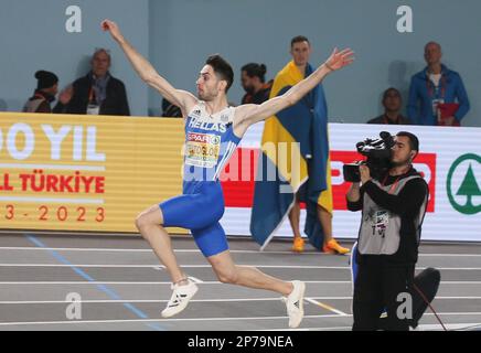 Miltiadis TENTOGLOU of Greece Long Jump Men Final durante i Campionati europei di atletica indoor 2023 il 5 marzo 2023 all'Atakoy Arena di Istanbul, Turchia - Foto Laurent Lairys / DPPI Foto Stock