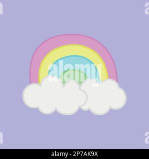 Graziosa icona arcobaleno con illustrazione vettoriale nuvole Illustrazione Vettoriale
