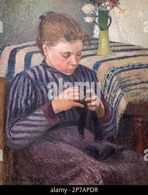 Donna rammendo, Camille Pissarro, 1895, Art Institute of Chicago, Chicago, Illinois, USA, America del nord, Foto Stock
