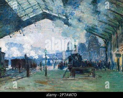 Arrivo del treno della Normandia, Gare Saint-Lazare, Claude Monet, 1877, Art Institute of Chicago, Chicago, Illinois, USA, America del nord, Foto Stock