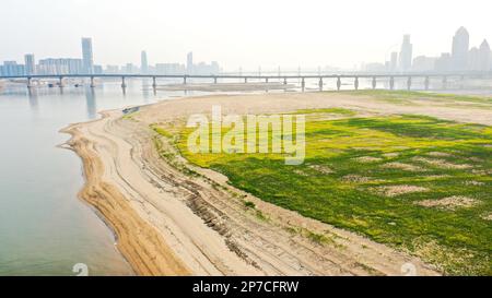 NANCHANG, CINA - 7 MARZO 2023 - i letti di fiume esposti sono visti tra il ponte di Nanchang e il ponte di Bayi nella sezione di Nanchang della Rive di Ganjiang Foto Stock