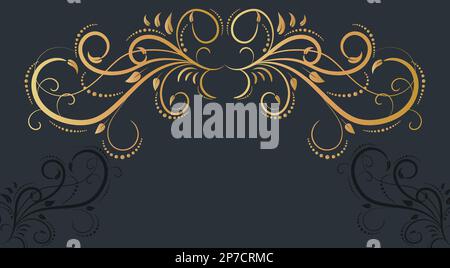 Cornice lussuosa decorata con fiori e foglie, sfondo squisito. Stile Vittoriano. Pennello calligrafico, linee reali. Inviti, carte, greetina Illustrazione Vettoriale