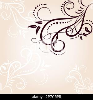 Cornice lussuosa decorata con fiori e foglie, sfondo squisito. Stile Vittoriano. Pennello calligrafico, linee reali. Inviti, carte, greetina Illustrazione Vettoriale