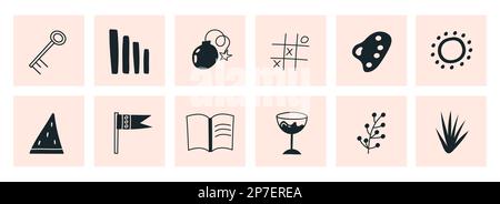 Forme astratte disegnate a mano, personaggi comici. Illustrazione Vettoriale