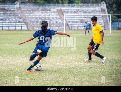 Las Vegas, Nevada, Stati Uniti. Kolkata, Bengala Occidentale, India. 8th Mar, 2023. Mostra partita di calcio in programma per la Giornata internazionale della donna allo stadio Rabindra Sarovar, organizzata congiuntamente dall'organizzazione internazionale per i diritti umani e la lotta alla criminalità con l'Associazione calcistica indiana. (Credit Image: © Amlan Biswas/Pacific Press via ZUMA Press Wire) SOLO PER USO EDITORIALE! Non per USO commerciale! Credit: ZUMA Press, Inc./Alamy Live News Foto Stock