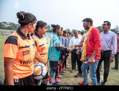 Las Vegas, Nevada, Stati Uniti. Kolkata, Bengala Occidentale, India. 8th Mar, 2023. Mostra partita di calcio in programma per la Giornata internazionale della donna allo stadio Rabindra Sarovar, organizzata congiuntamente dall'organizzazione internazionale per i diritti umani e la lotta alla criminalità con l'Associazione calcistica indiana. (Credit Image: © Amlan Biswas/Pacific Press via ZUMA Press Wire) SOLO PER USO EDITORIALE! Non per USO commerciale! Credit: ZUMA Press, Inc./Alamy Live News Foto Stock