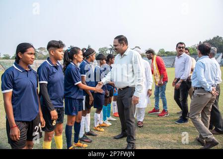 Las Vegas, Nevada, Stati Uniti. Kolkata, Bengala Occidentale, India. 8th Mar, 2023. Mostra partita di calcio in programma per la Giornata internazionale della donna allo stadio Rabindra Sarovar, organizzata congiuntamente dall'organizzazione internazionale per i diritti umani e la lotta alla criminalità con l'Associazione calcistica indiana. (Credit Image: © Amlan Biswas/Pacific Press via ZUMA Press Wire) SOLO PER USO EDITORIALE! Non per USO commerciale! Credit: ZUMA Press, Inc./Alamy Live News Foto Stock