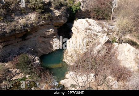 Il suggestivo paesaggio che forma la cascata del Salto del Utro, Murcia, Spagna Foto Stock