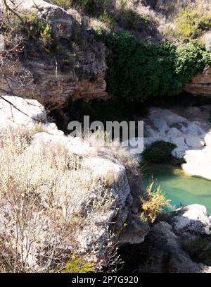 Il suggestivo paesaggio che forma la cascata del Salto del Utro, Murcia, Spagna Foto Stock