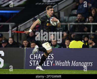 Twickenham . Regno Unito. 04 marzo 2023. Gallagher Premiership Rugby. Grande gioco 14. Capi Harlequins V Exeter. Stadio di Twickenham. Twickenham . Josh Bassett (Harlequins) durante la partita di rugby Harlequins V Exeter Chiefs Gallagher Premiership. Foto Stock