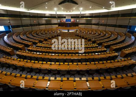 Sala riunioni del Parlamento europeo. Istituzioni dell'Unione europea a Bruxelles. Belgio Foto Stock