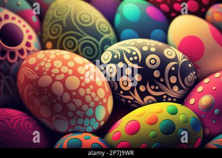 Uova di Pasqua dipinte con tutti i colori Foto Stock