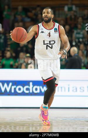 Wroclaw, Polonia, 8th marzo 2023. 7days Eurocup: WKS Slask Wroclaw vs Lions di Londra nella Centennial Hall. Foto: #4 Jordan Taylor © Piotr Zajac/Alamy Live News Foto Stock