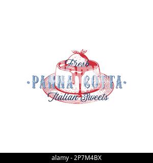 Vector panna cotta Vintage Abstract Sign, Symbol or Label Template .Dessert tradizionale italiano. Illustrazione Vettoriale