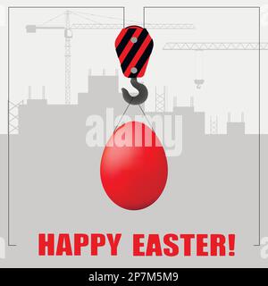 Auguri di buona pasqua. La gru solleva l'uovo dipinto. Illustrazione Vettoriale