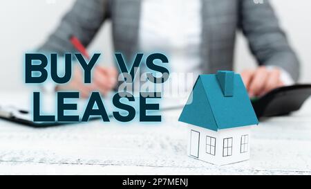 Visualizzazione concettuale Acquista vs Lease. L'idea di affari possiede qualcosa contro gli svantaggi di vantaggi di prestito di IT Foto Stock