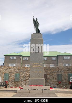 Il Memoriale della Liberazione a Stanley, Isole Falkland, commemorando le forze britanniche che hanno combattuto nella guerra delle Falkland del 1982. Foto Stock