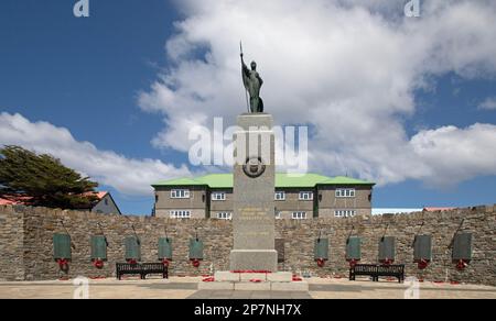 Il Memoriale della Liberazione a Stanley, Isole Falkland, commemorando tutte le forze britanniche che hanno servito nella Guerra delle Falkland del 1982. Foto Stock